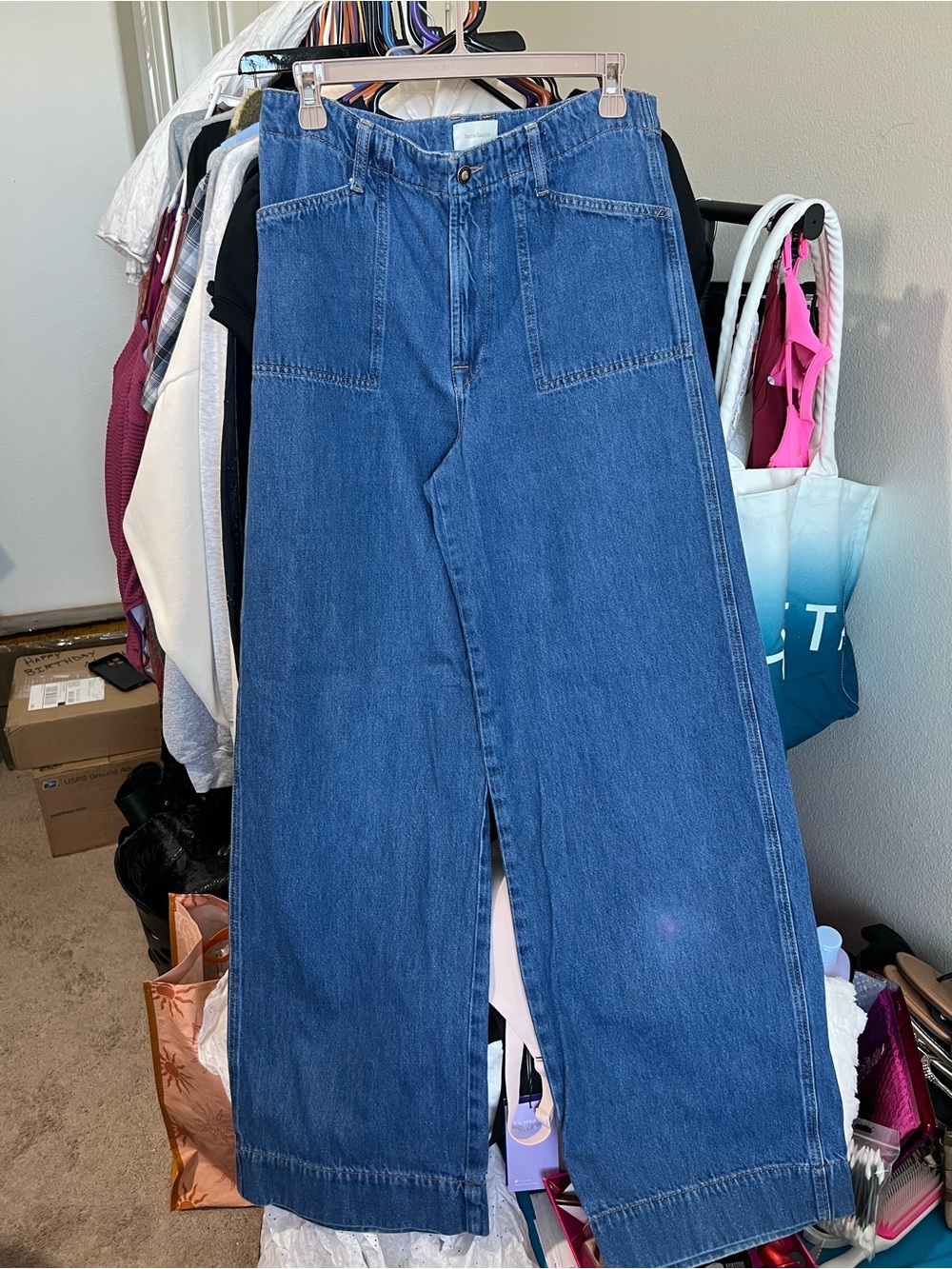 Favorite Daughter Mid-Blue Relaxed Wide-Leg Jeans